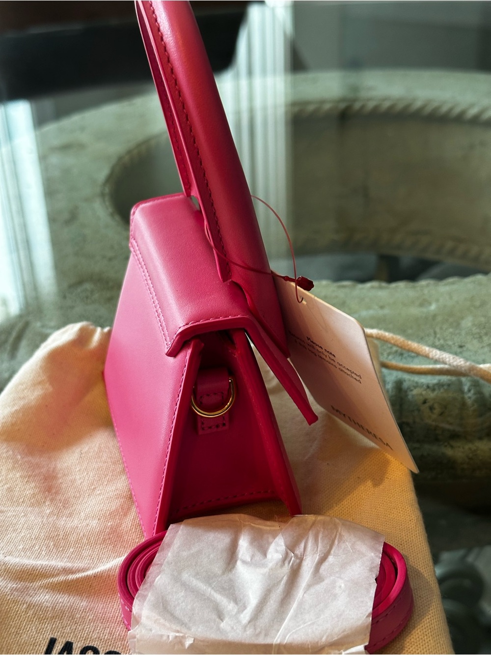 New with Tag! Authentic Jacquemus Hot Pink Mini Top-Handle Bag Crossbody - Picture 8 of 14